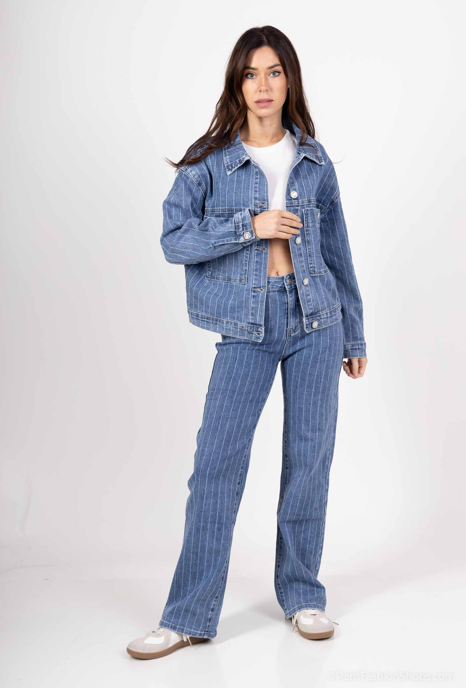 Mayorista HELLO MISS - Jeans anchos rectos rayas