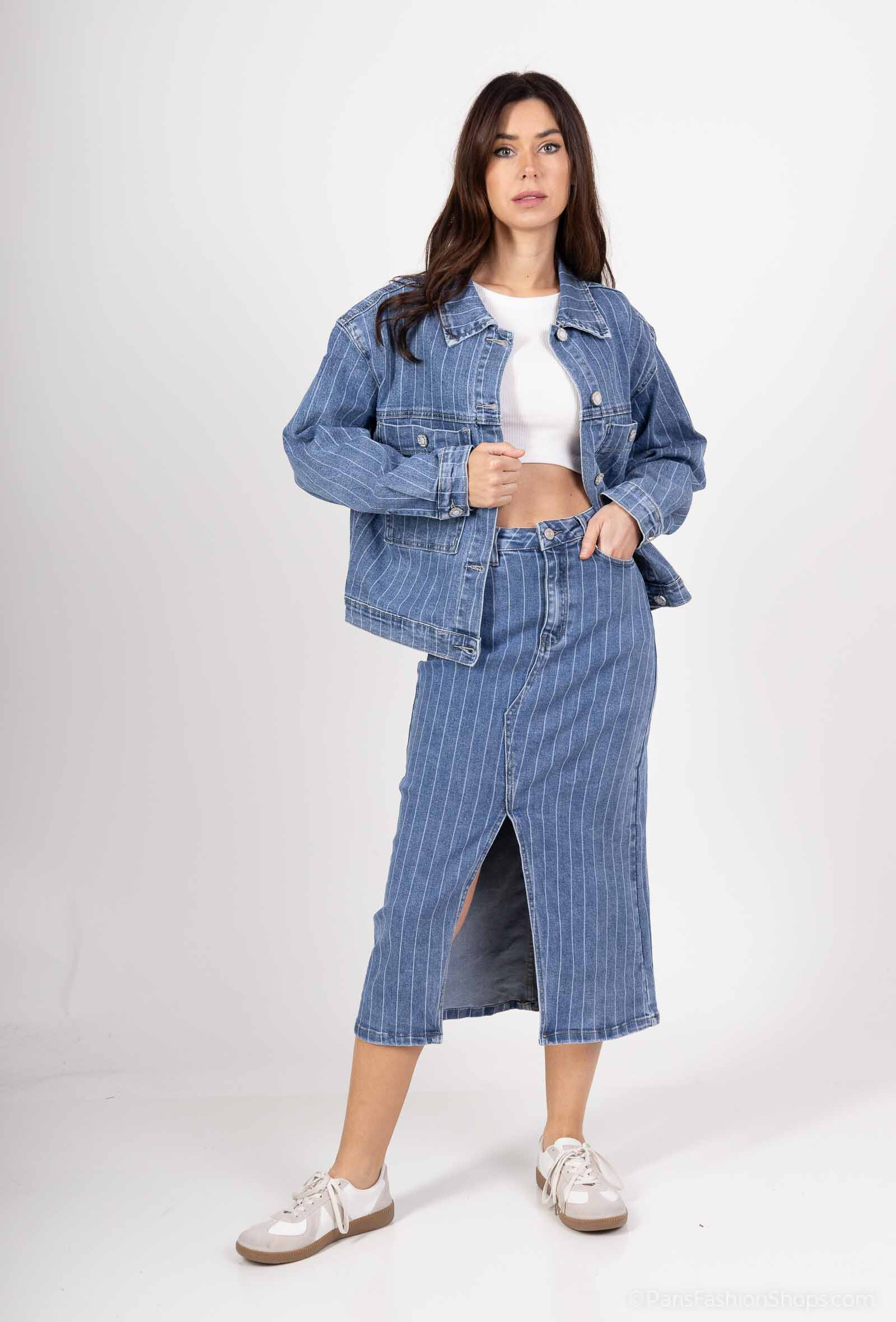 Wholesaler HELLO MISS - Striped slit front skirt