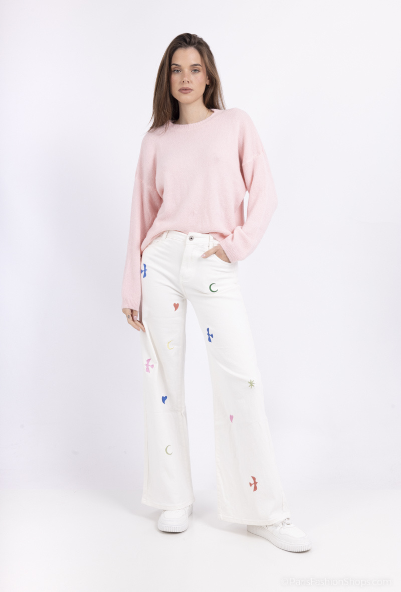 Wholesaler HELLO MISS - Wide jeans with embroidery