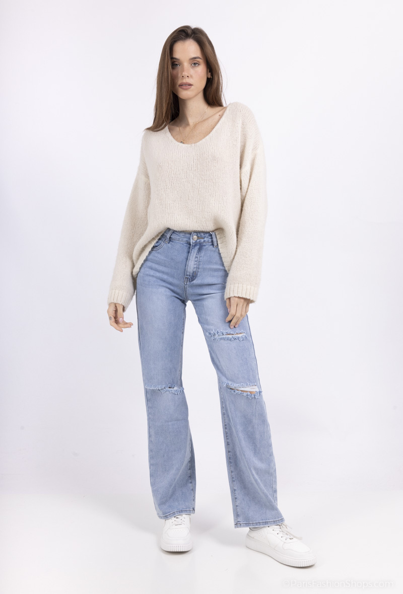 Wholesaler HELLO MISS - Wide jeans with embroidery