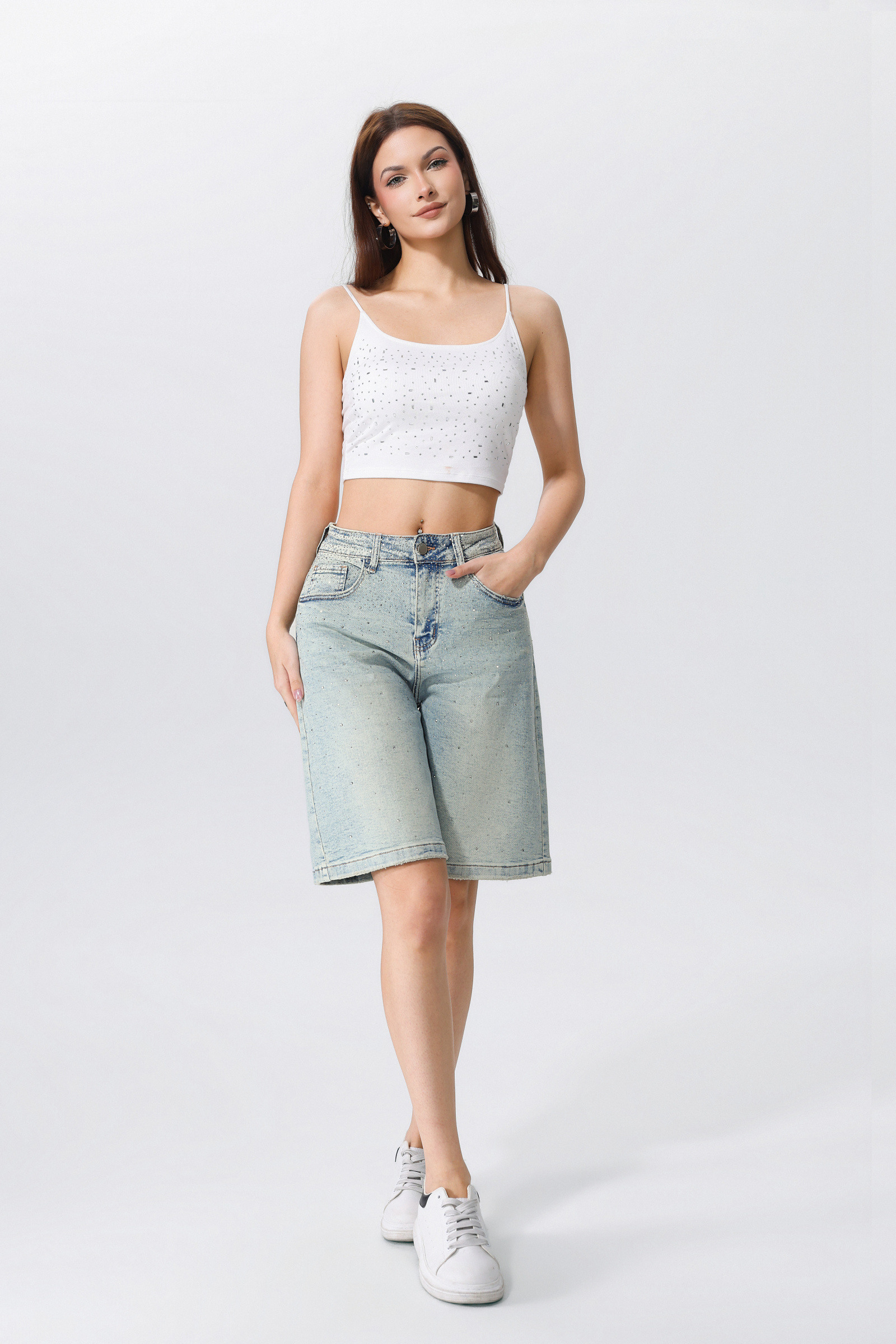 Wholesaler HELLO MISS - Bermuda Shorts with Rhinestones