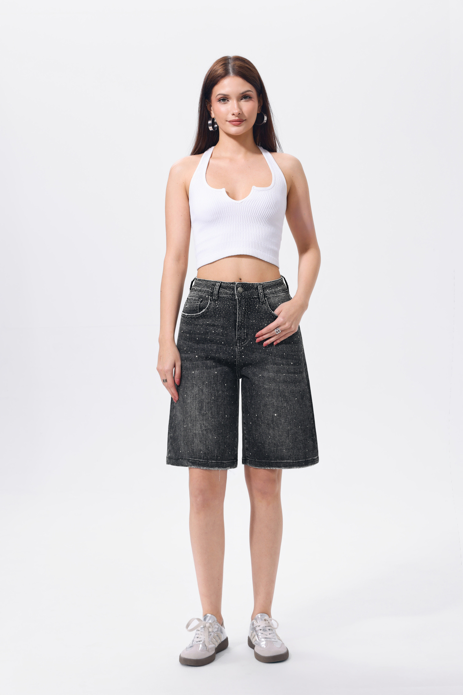 Wholesaler HELLO MISS - Rhinestone Bermuda Shorts