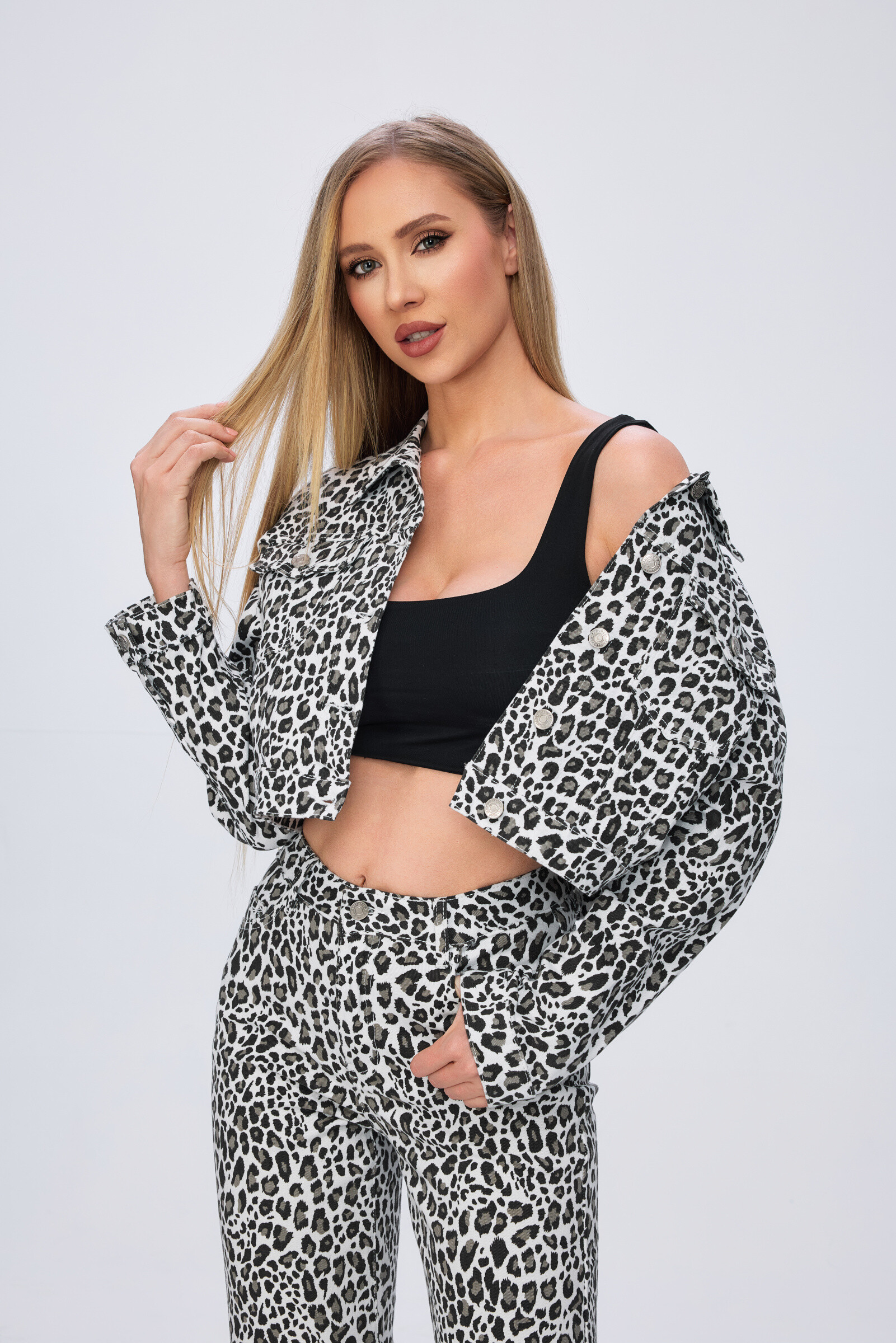Wholesaler HELLO MISS - Leopard denim jacket