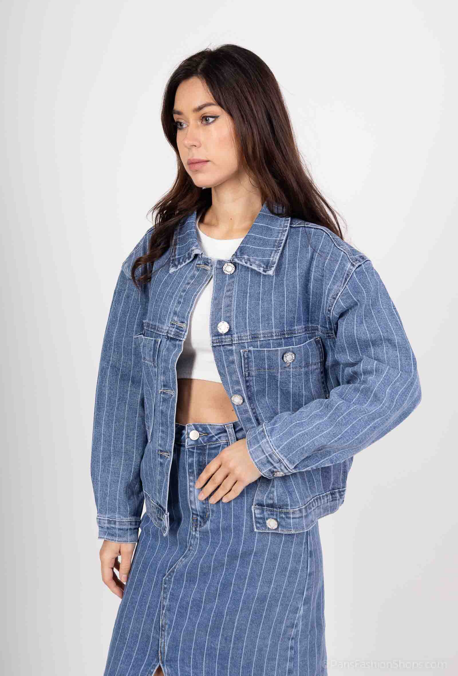 Grossista HELLO MISS - Giacca di jeans a righe