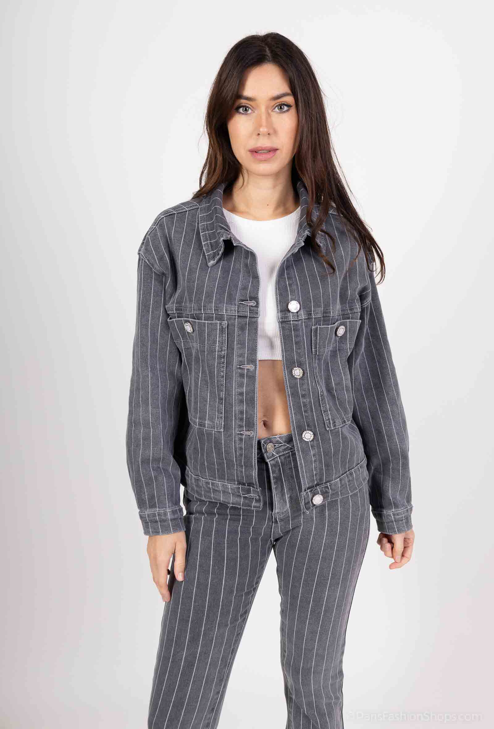 Wholesaler HELLO MISS - Striped denim jacket