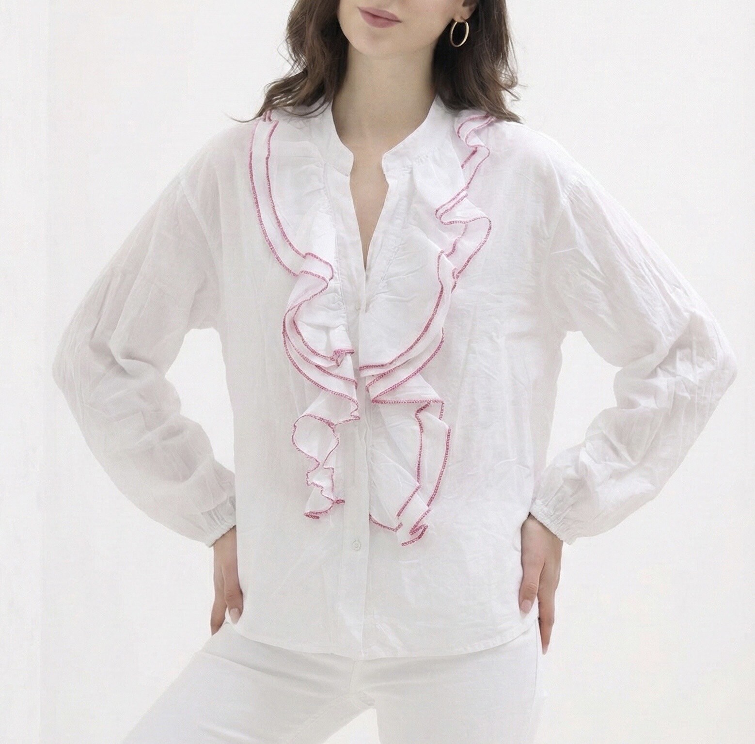 Wholesaler HERYA - Ruffled shirt with colored trim