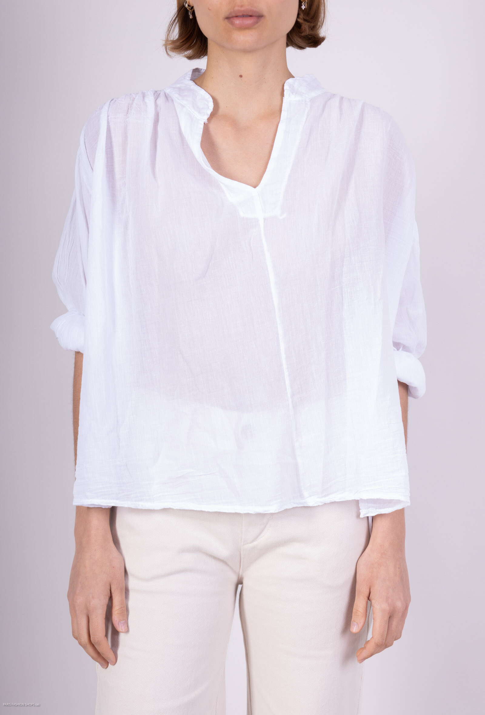 Großhändler HÉRA - Baumwollschleier -Bluse -Schulter zerknitterte Schulter