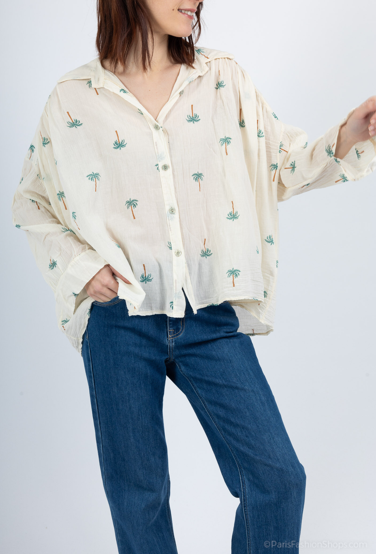 Grossista HÉRA - Camicia velo di cotone palma stampata