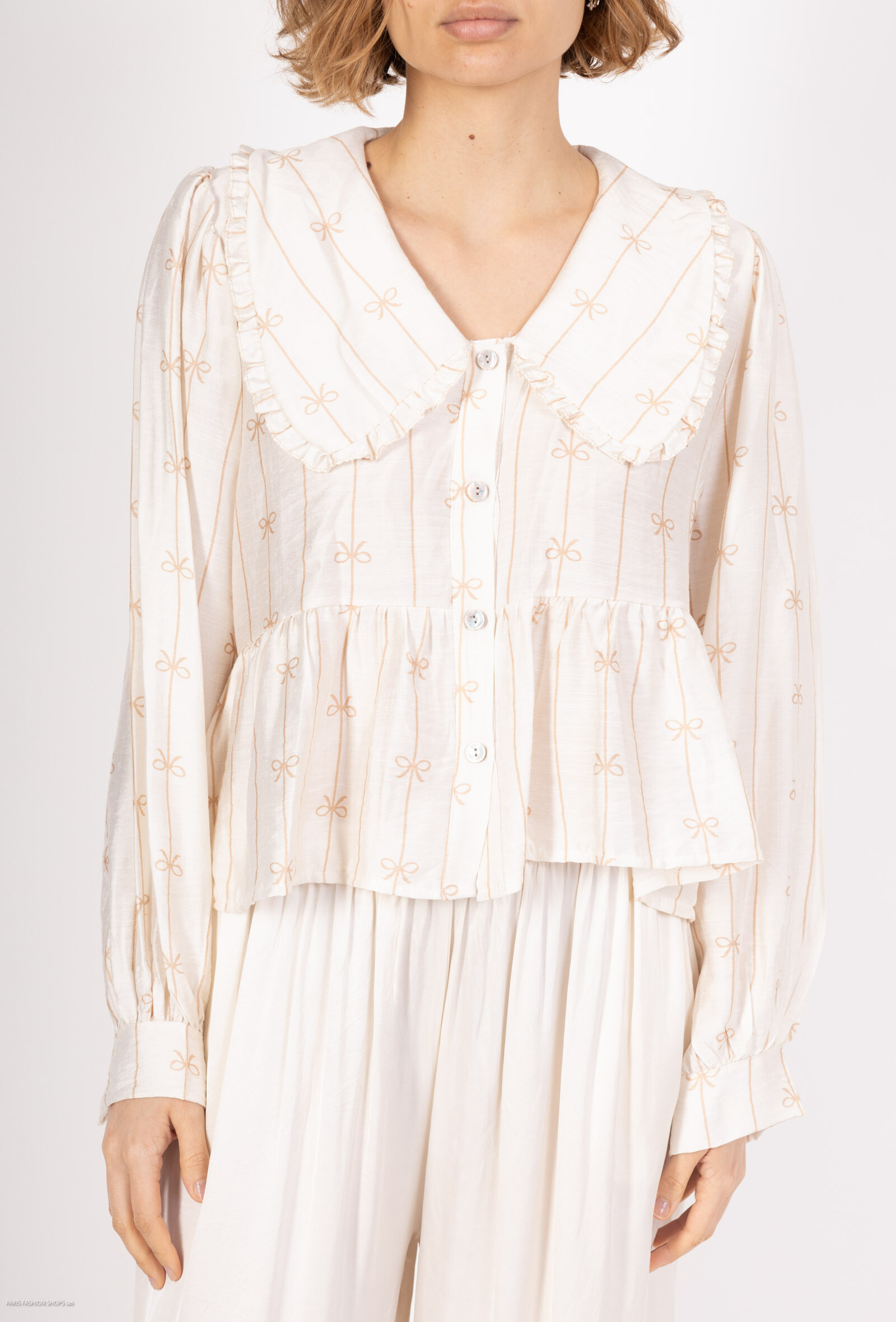 Grossiste HÉRA - Chemise col écolière imprimé noeud rayure