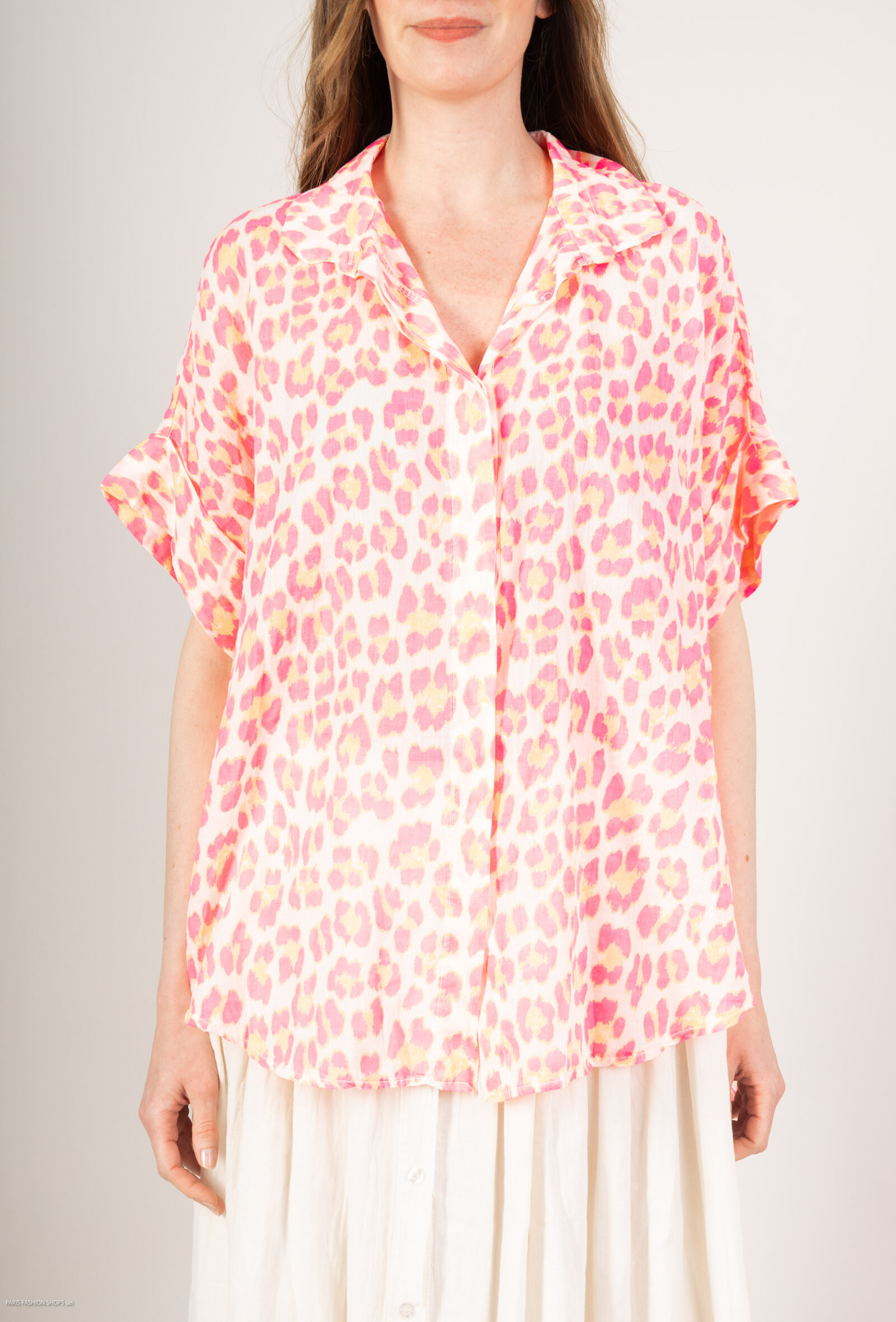 Grossista HÉRA - Camicia leopardo corta a vela di cotone