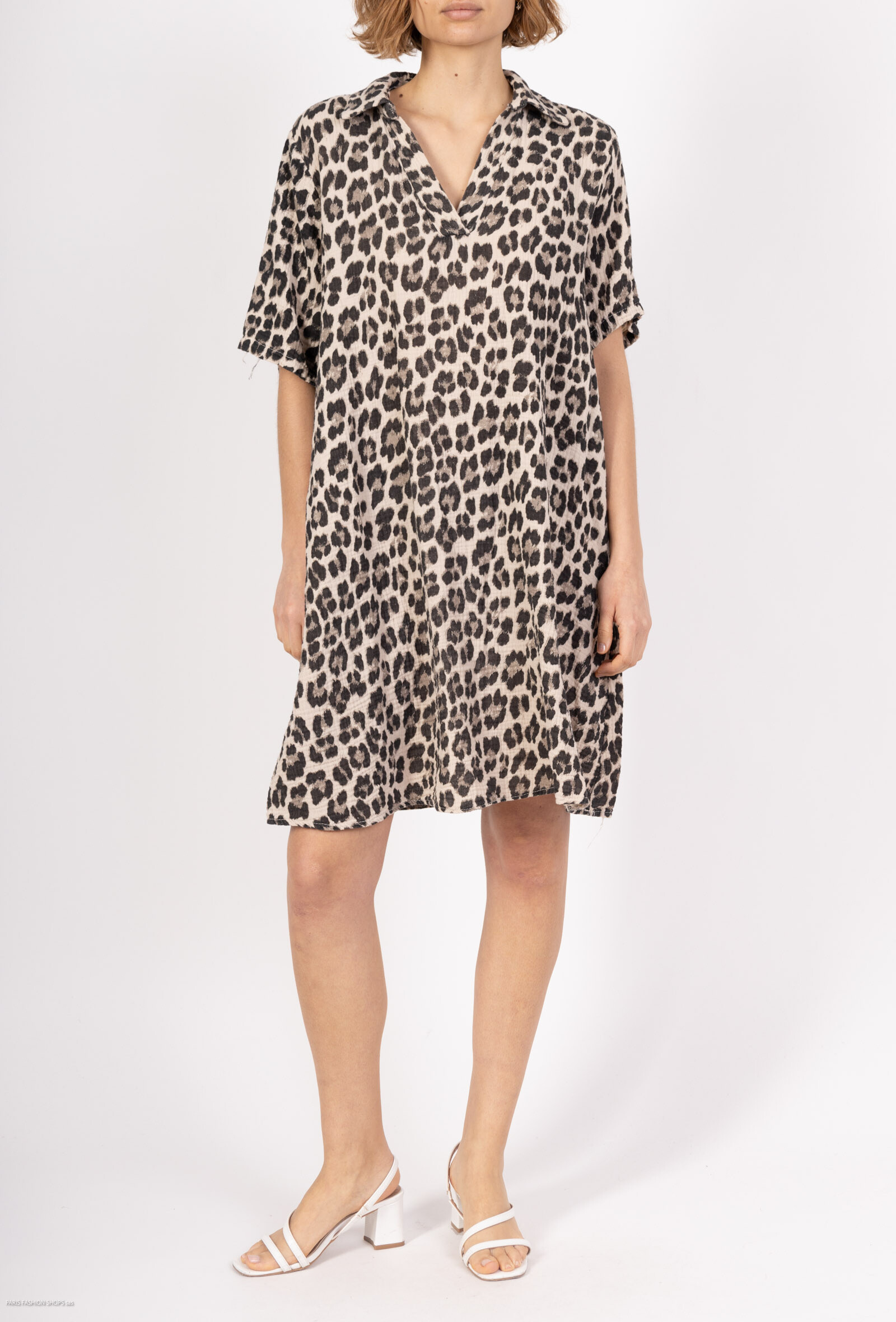Grossiste HÉRA - Robe gaze de coton léopard