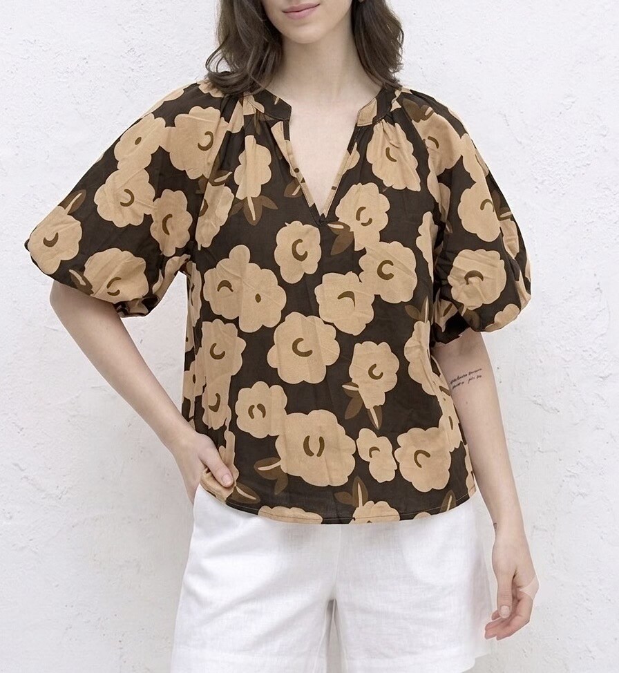 Wholesaler HERYA - Flower print balloon sleeve blouse