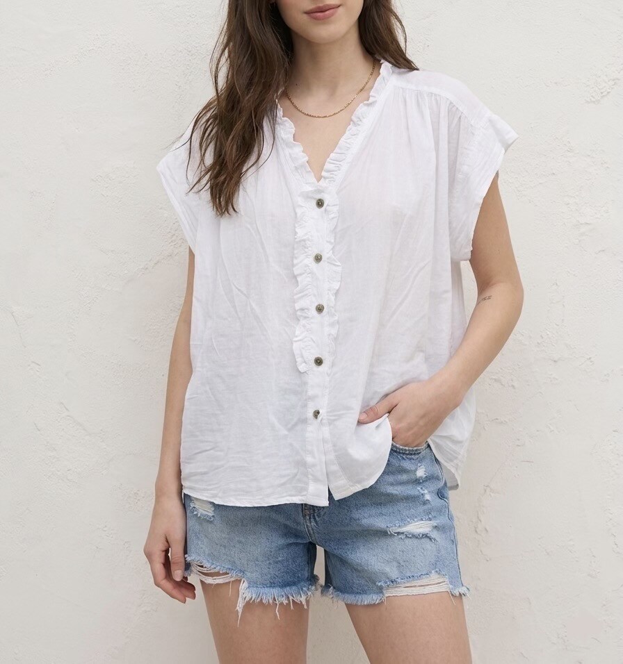 Wholesaler HERYA - Loose short-sleeved shirt with ruffled collar and button placket