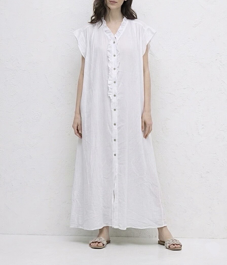 Wholesaler HERYA - LONG SHIRT DRESS WITH RUFFLE DETAILS AT THE COLLAR AND TOP
