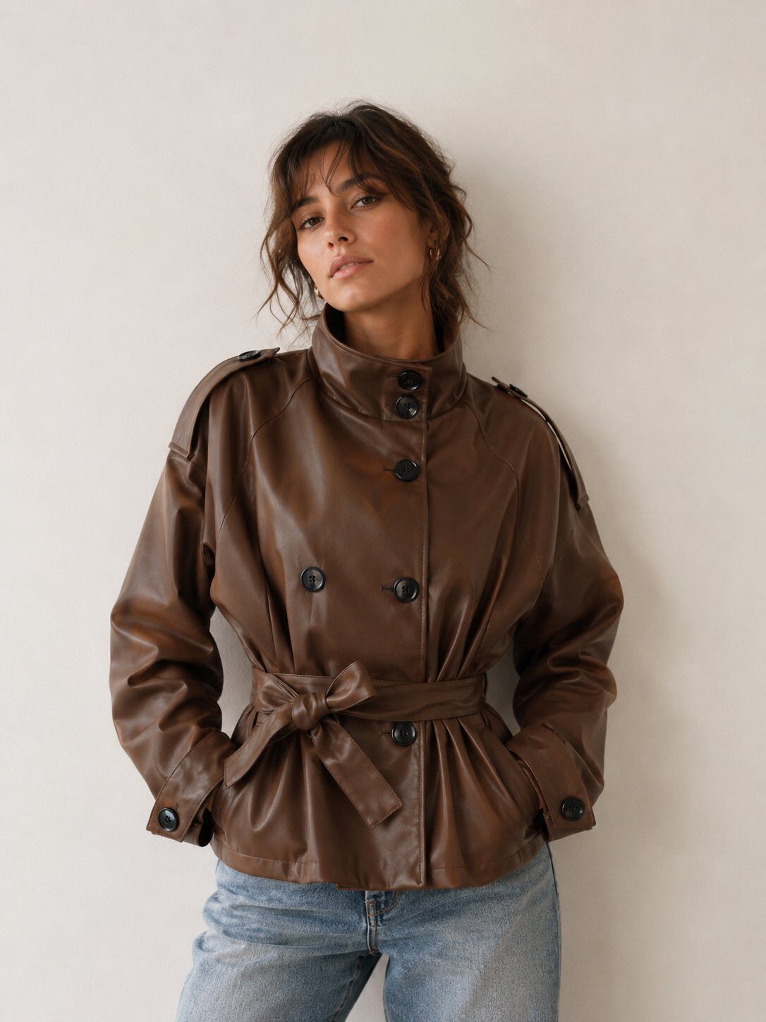 Wholesaler HEVA - Belted faux leather jacket