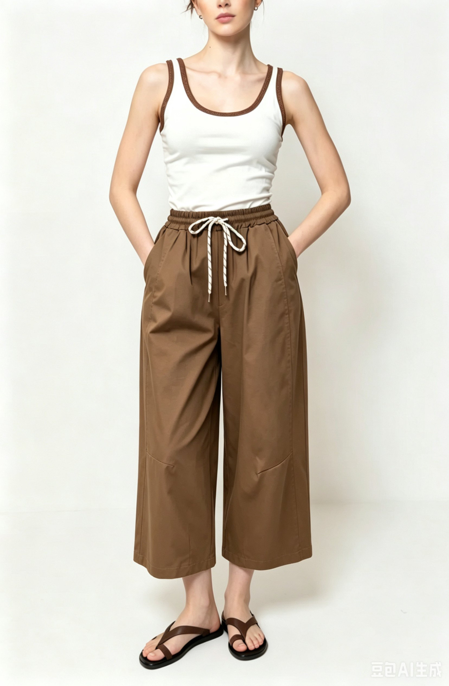Wholesaler HF Fashion - Wide-leg pants with an elastic waistband and adjustable drawstring