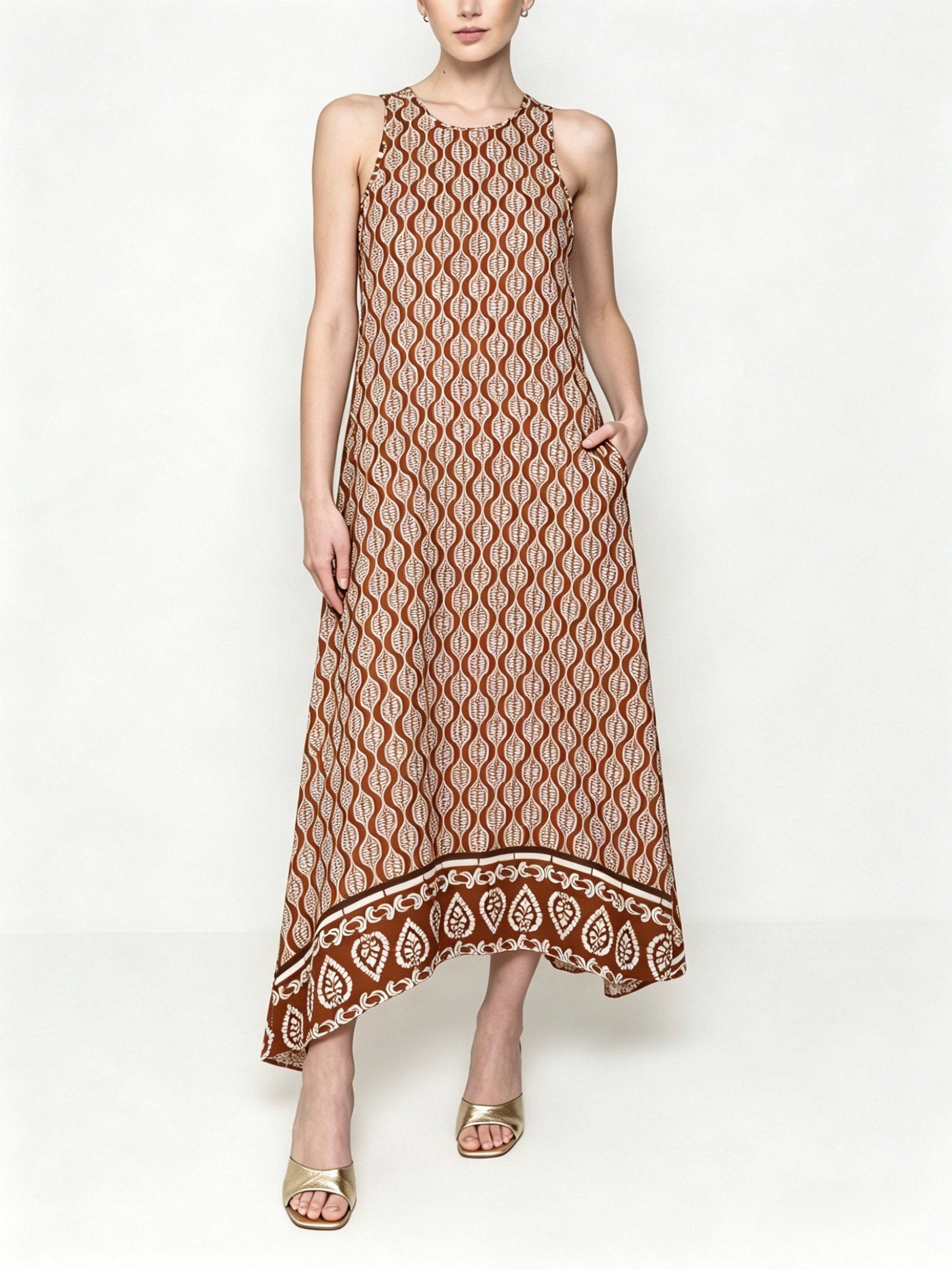 Wholesaler HF Fashion - Sleeveless long dress with print, round neck and side pockets