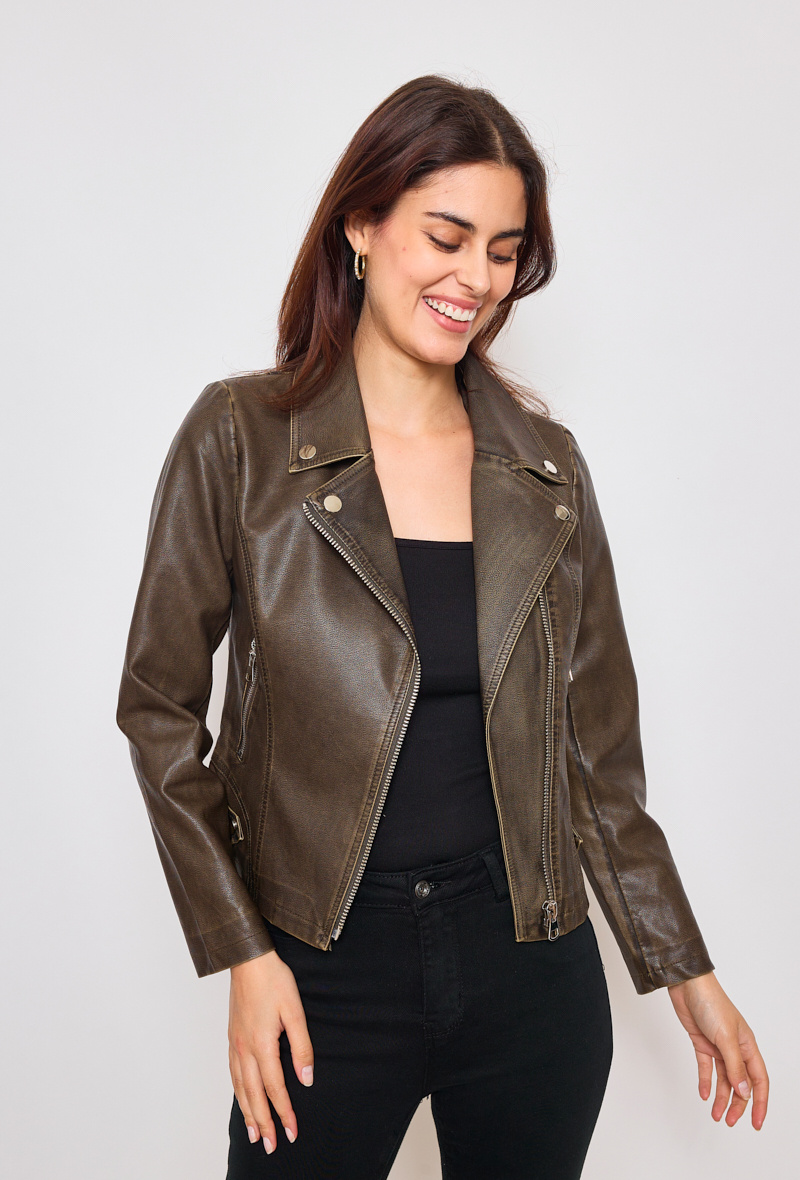 Wholesaler HF - Vintage effect faux leather jacket