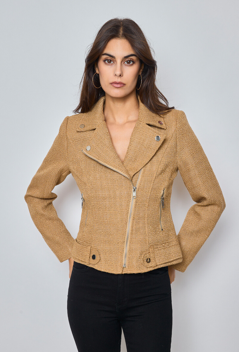 Grossiste HF - Veste perfecto tweed en uni et pailletée