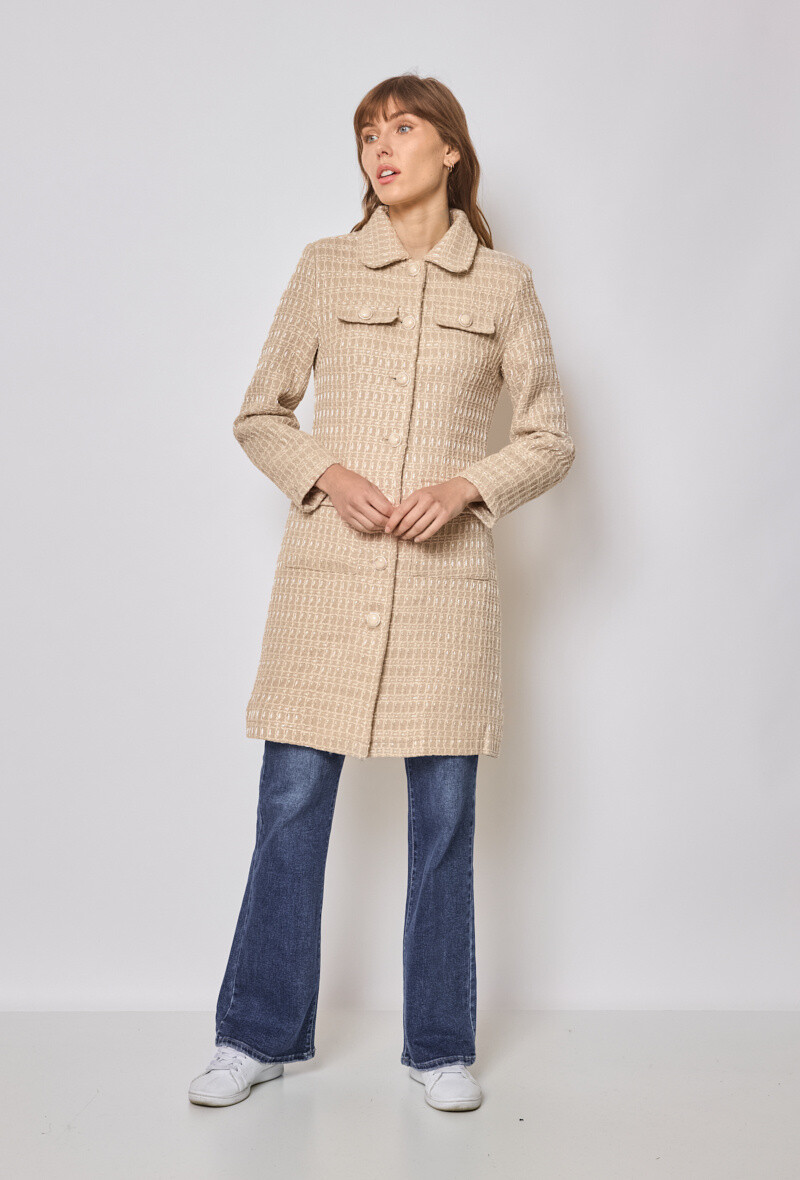 Grossiste HF - Veste tweed longue uni et pailleté