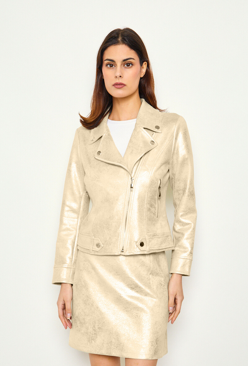 Grossiste HF - Veste perfecto suédine en feuille d'or petite et grande taille