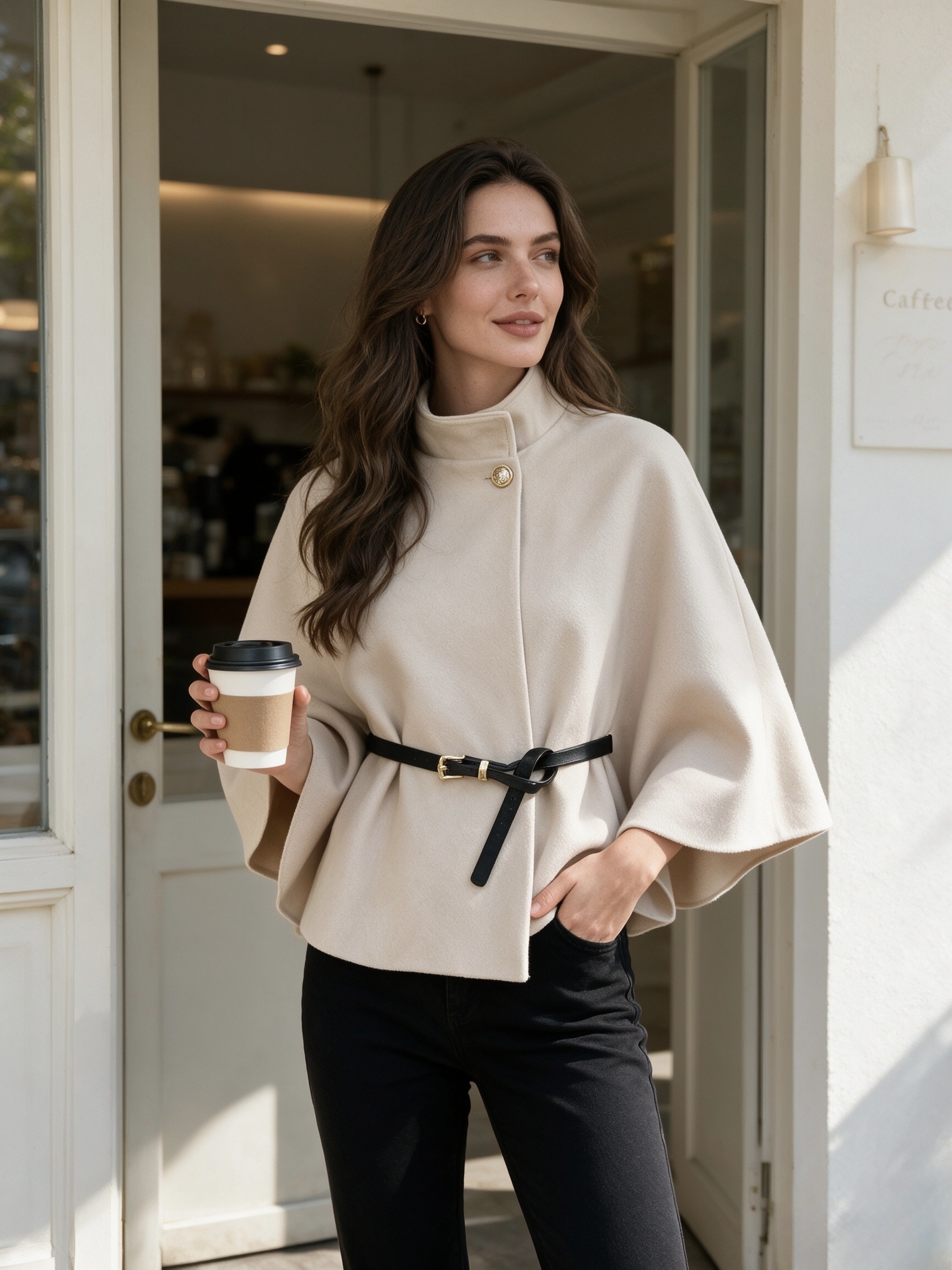 Grossista HK&City - Cappa elegante taglia unica con bottone e cintura Made in France