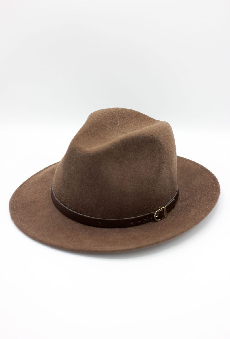 Grossiste Hologramme Paris - Chapeau Fedora en laine classique avec ceinture constrastante marron