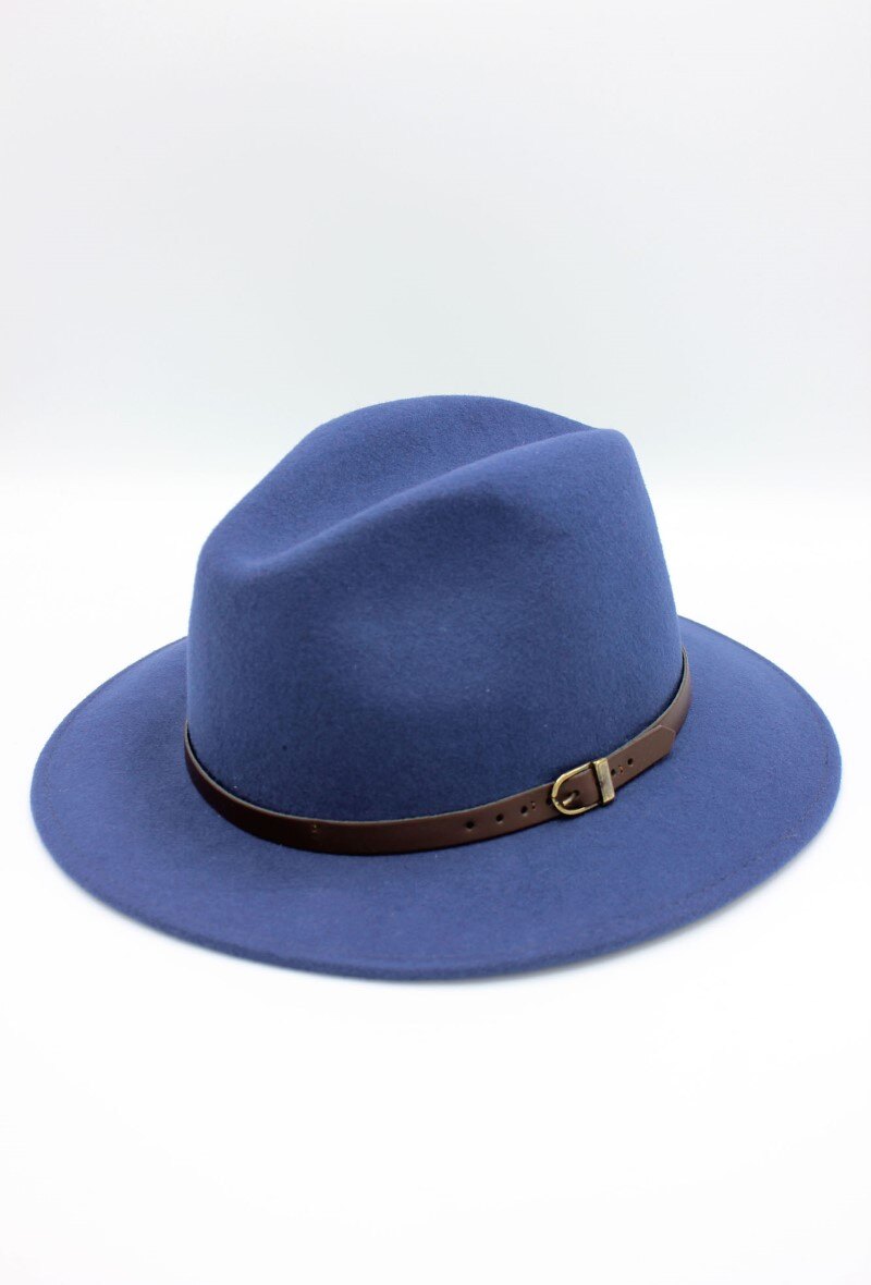 Grossiste Hologramme Paris - Chapeau Fedora en laine classique avec ceinture constrastante marron