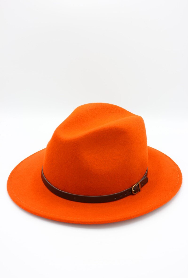 Grossiste Hologramme Paris - Chapeau Fedora en laine classique avec ceinture constrastante marron
