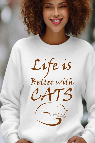 Grossiste I.A.L.D FRANCE - Life cats - Sweat Col Rond Femme Grossiste I.A.L.D FRANCE - Life cats - Sweat Col Rond Femme