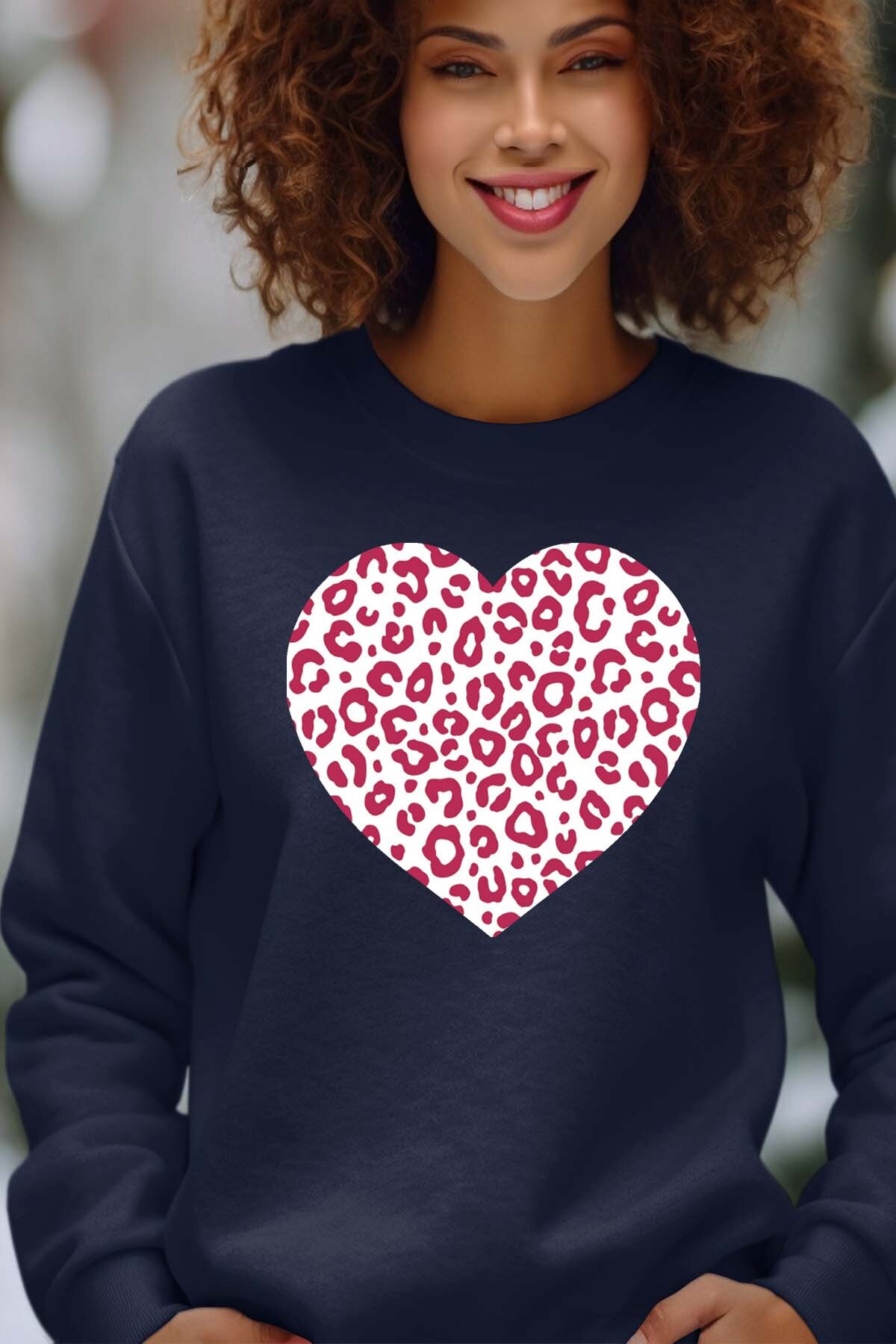 Mayorista I.A.L.D FRANCE - Corazón de leopardo - Sudadera con cuello redondo para mujer