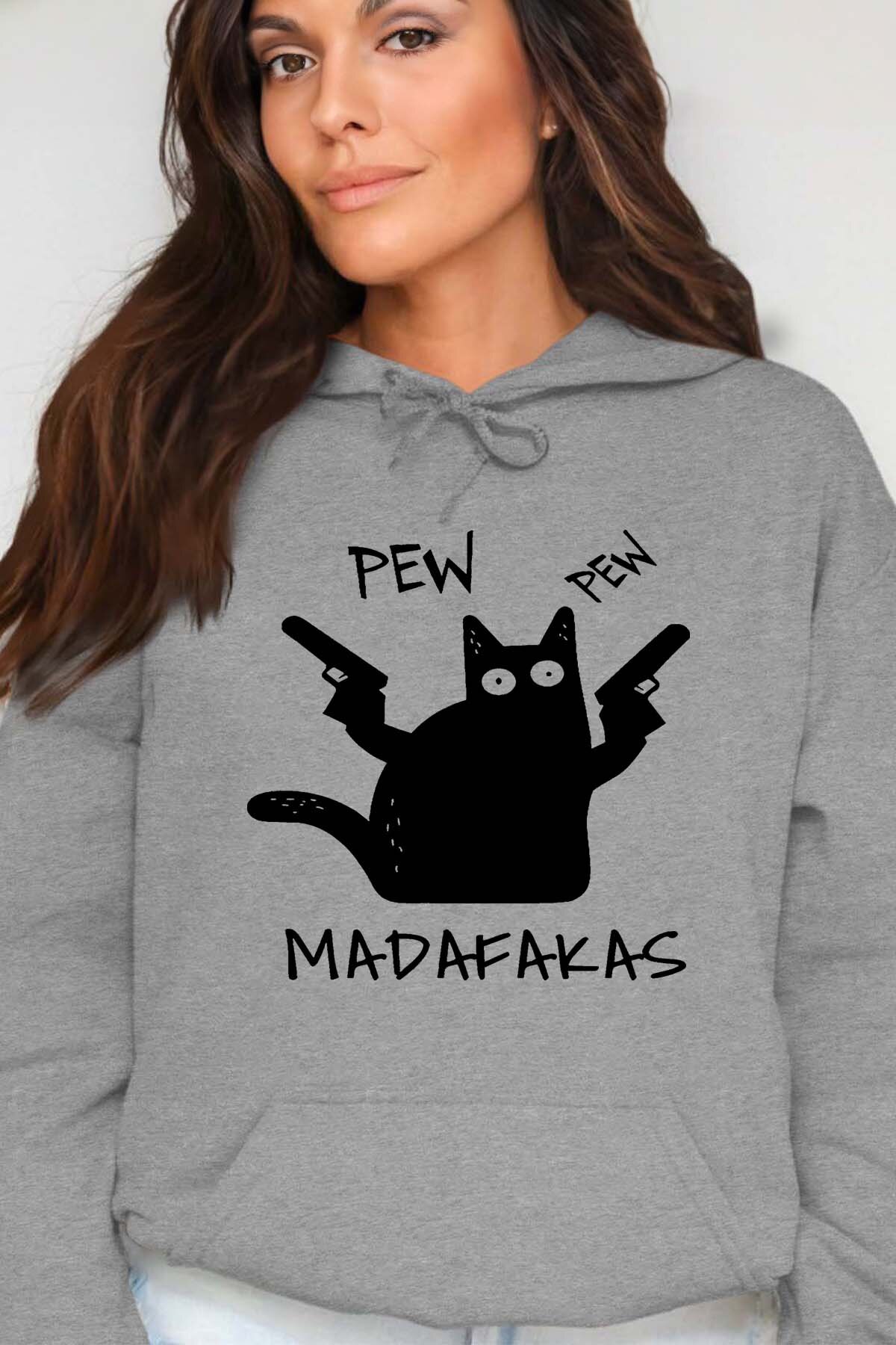 Grossista I.A.L.D FRANCE - Gatto Pew Madafakas - Felpa con cappuccio Donna