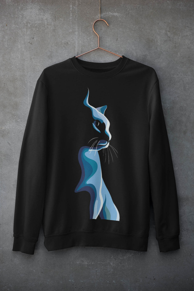 Grossiste I.A.L.D FRANCE - pull col rond chat bleu Grossiste I.A.L.D FRANCE - pull col rond chat bleu
