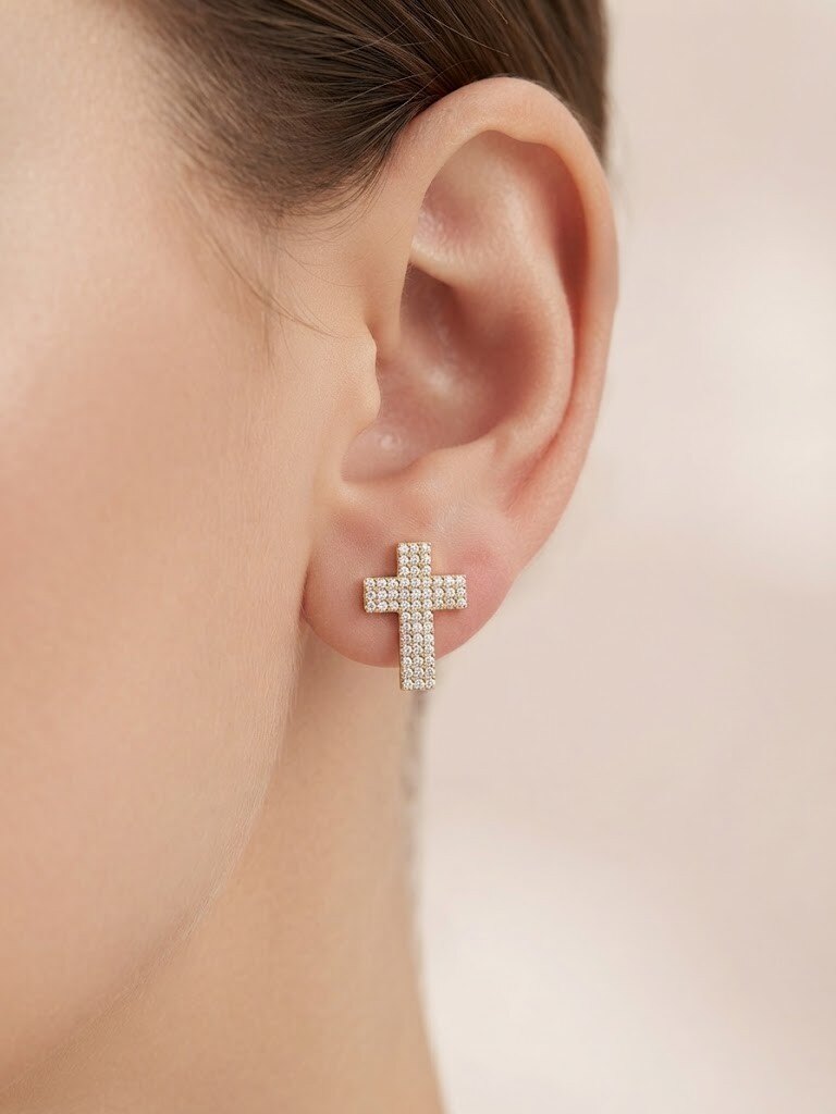 Grossiste I.L JOLI B - Boucle d'oreille croix en acier inoxydable
