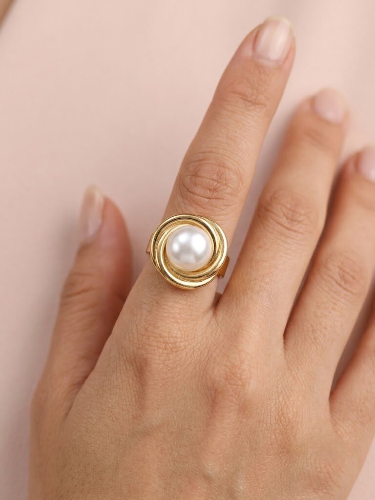 Mayorista I.L JOLI B - Anillo ajustable con perla de acero inoxidable