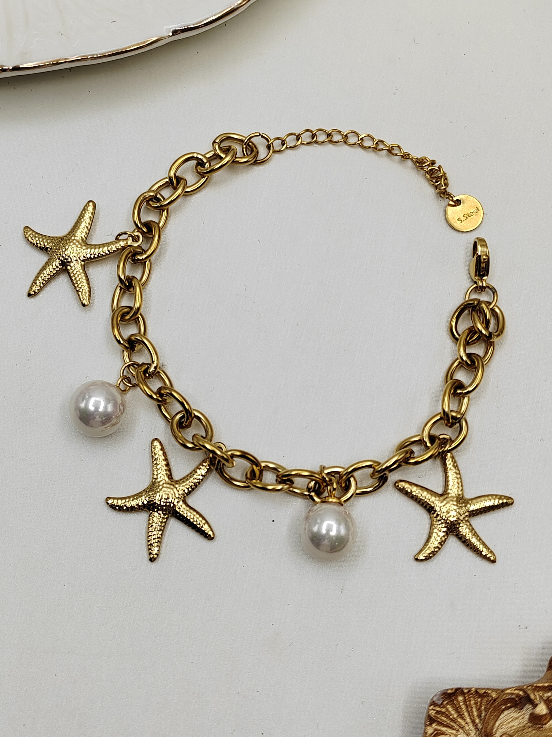 Grossista I.L JOLI B - Bracciale con ciondolo perla e stella marina in acciaio inossidabile