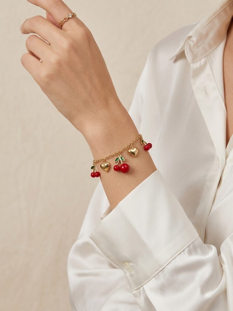 Wholesaler I.L JOLI B - Stainless steel charm bracelet with cherry and heart