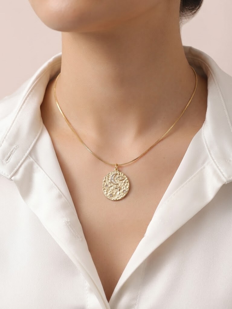 Grossiste I.L JOLI B - Collier pendentif martelé en acier inoxydable