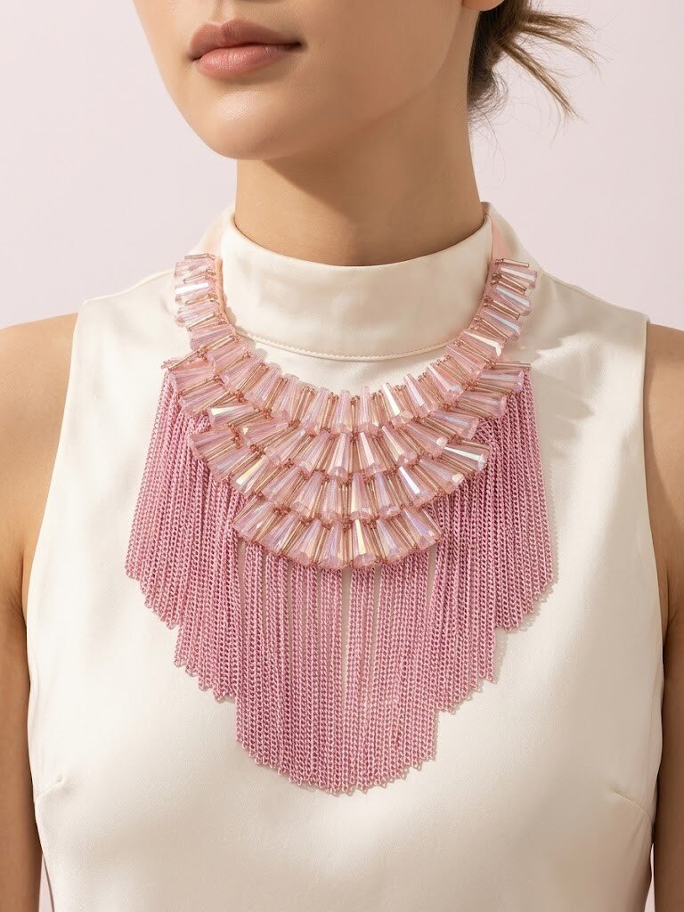 Mayorista I.L JOLI B - Gran collar multicolor de tela y vidrio