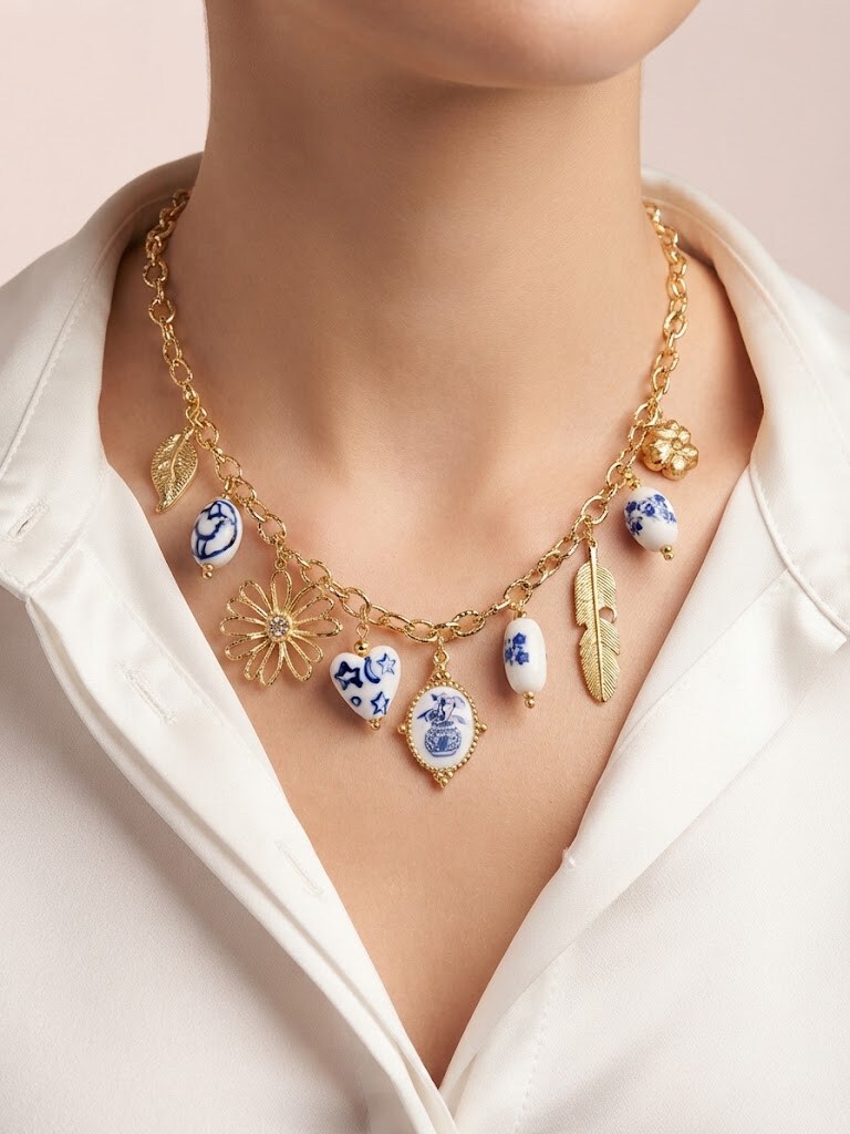 Grossiste I.L JOLI B - Collier breloque porcelaine en acier inoxydable