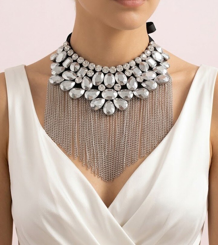 Mayorista I.L JOLI B - Gran collar multicolor de tela y vidrio