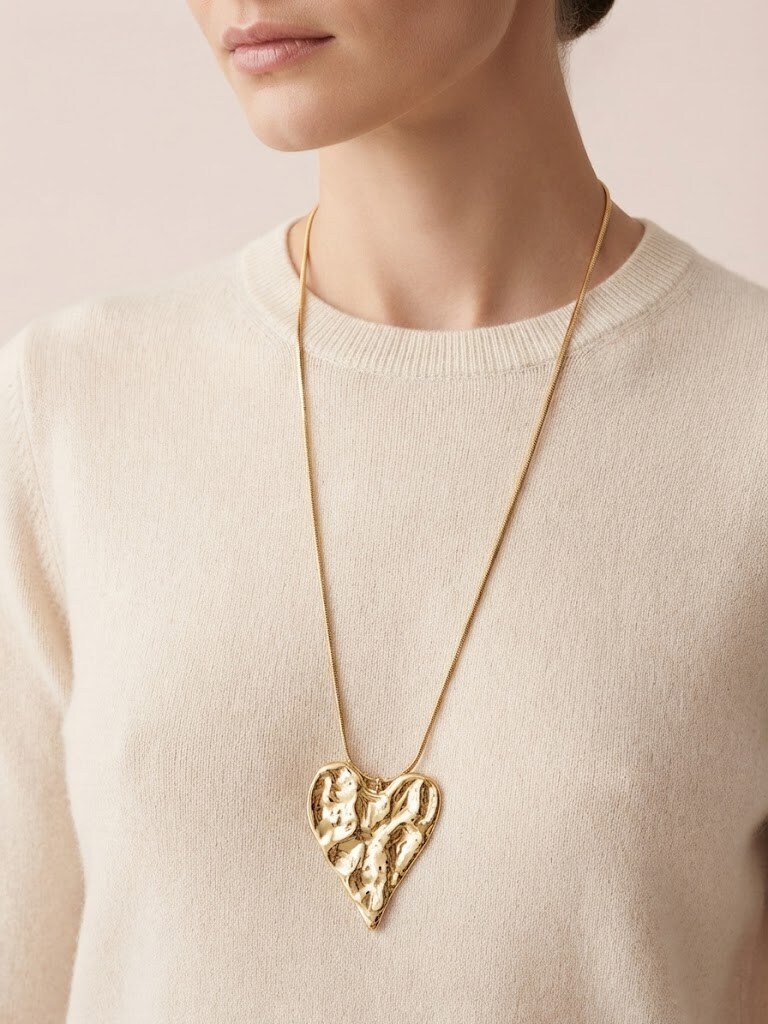 Grossiste I.L JOLI B - Collier sautoir pendentif coeur en acier inoxydable
