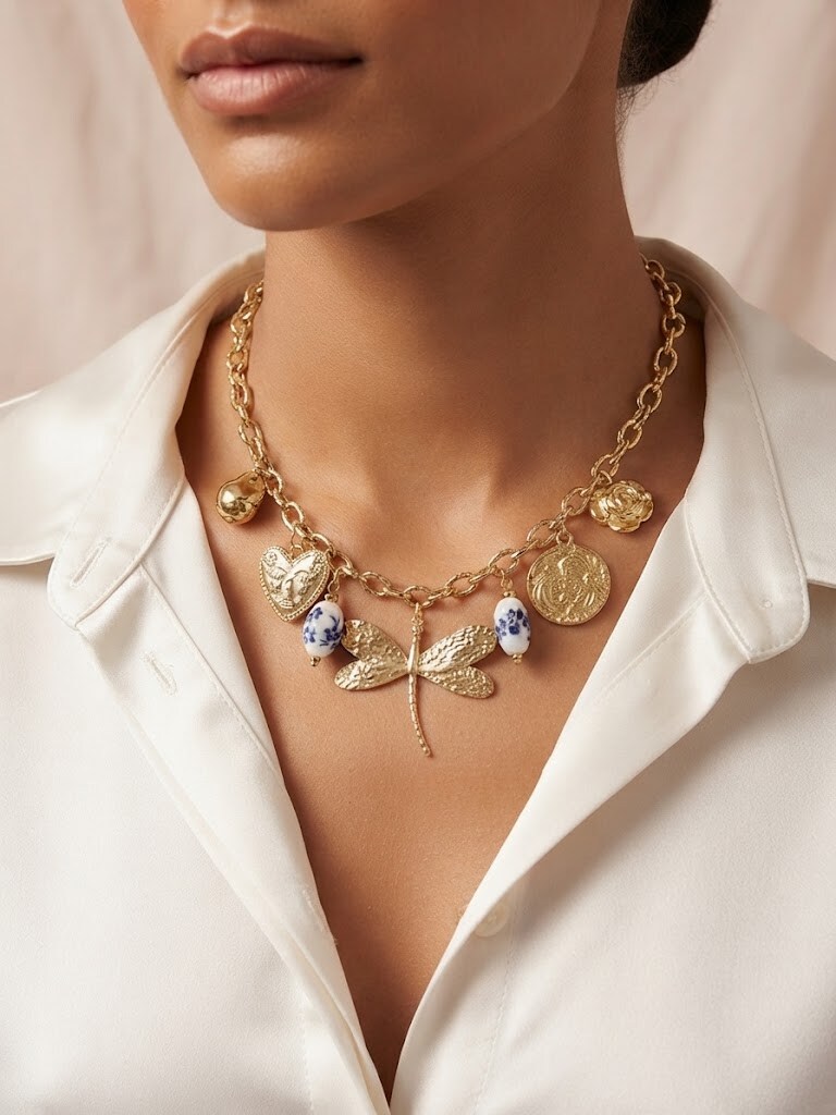 Wholesaler I.L JOLI B - Porcelain charm necklace in stainless steel