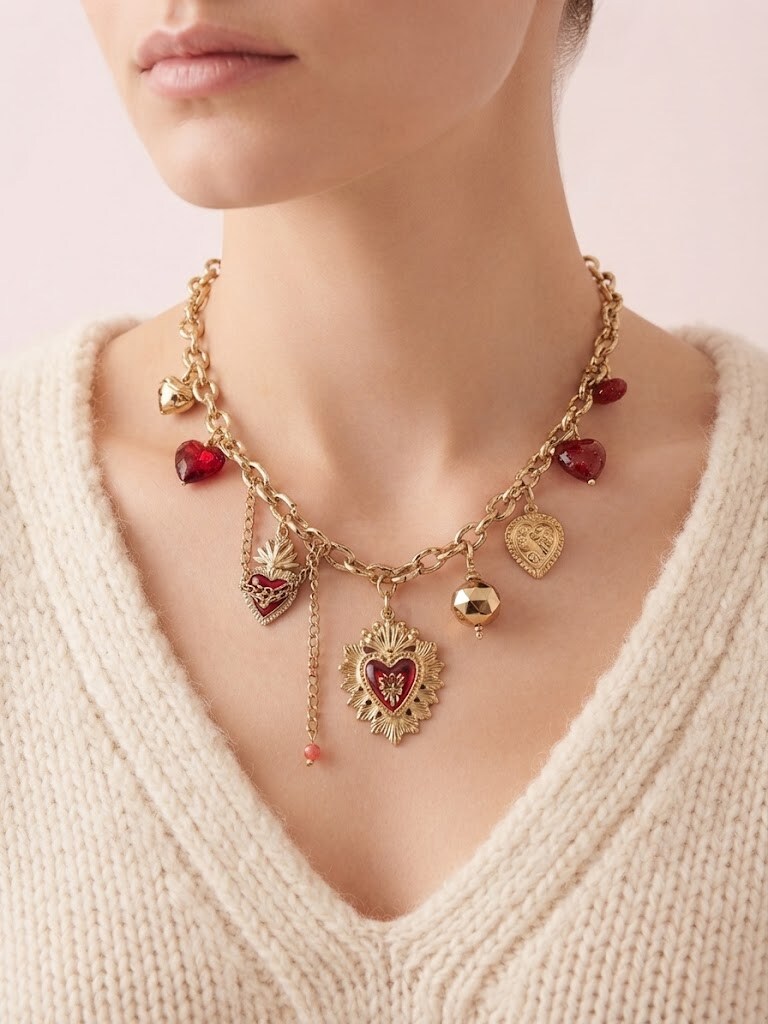 Mayorista I.L JOLI B - Collar con dije de corazón sagrado en acero inoxidable