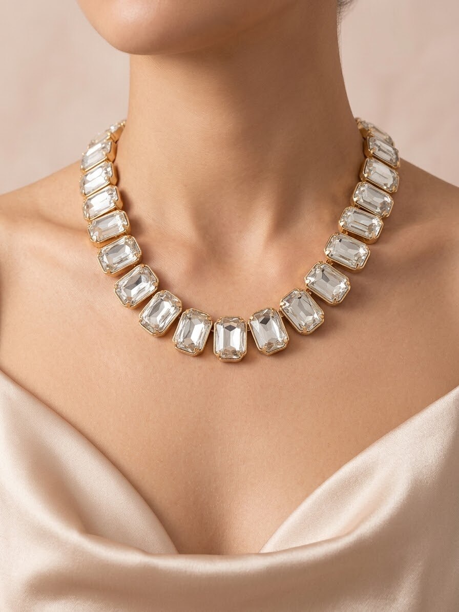 Großhändler I.L JOLI B - Buntes Glas-Choker-Halsband aus modischem Metall