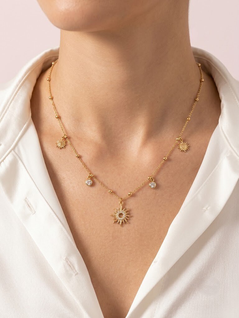 Grossiste I.L JOLI B - Collier breloque fin soleil en acier inoxydable