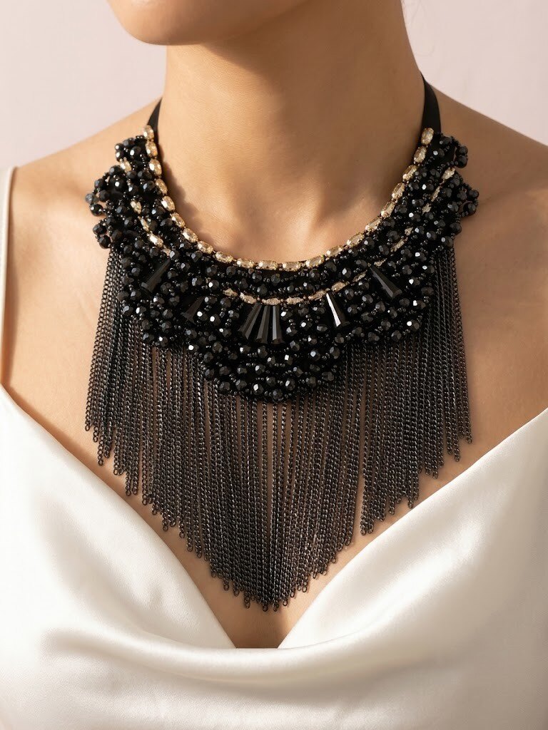 Mayorista I.L JOLI B - Gran collar multicolor de tela y vidrio