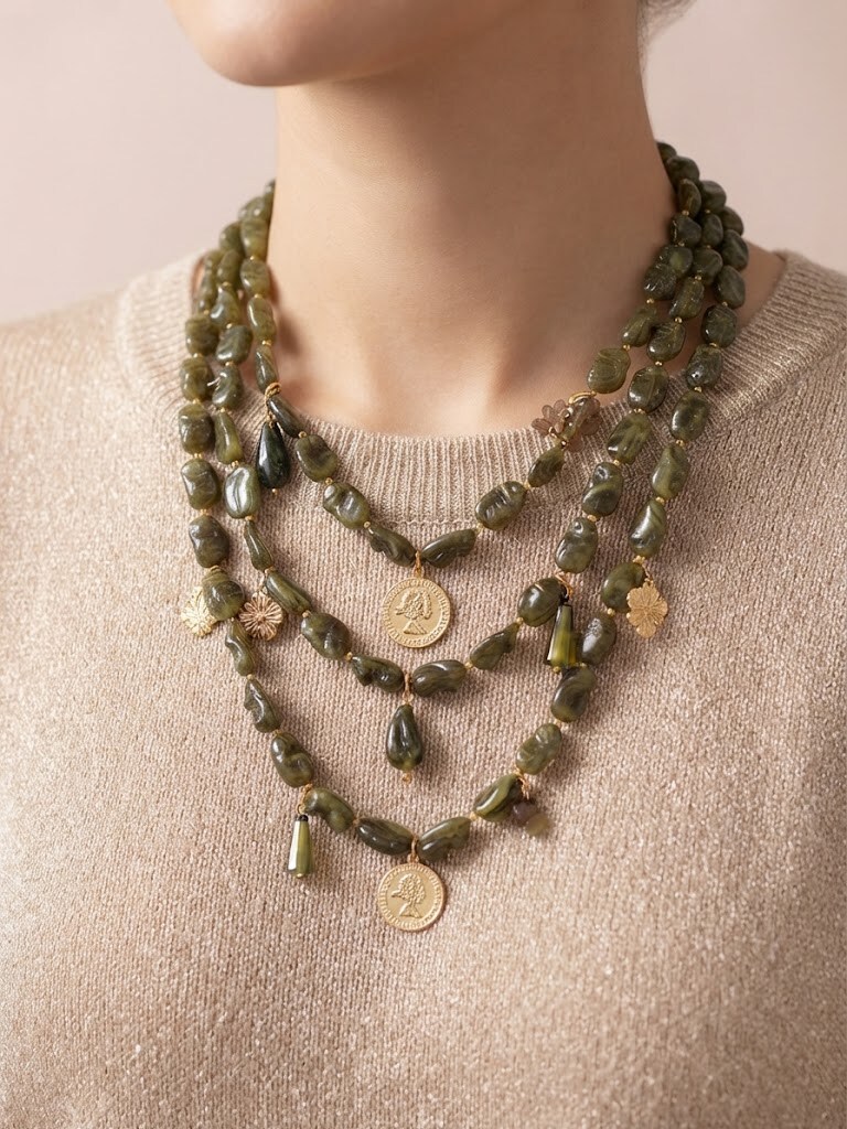 Mayorista I.L JOLI B - Collar de triple capa multicolor con colgante de acero inoxidable