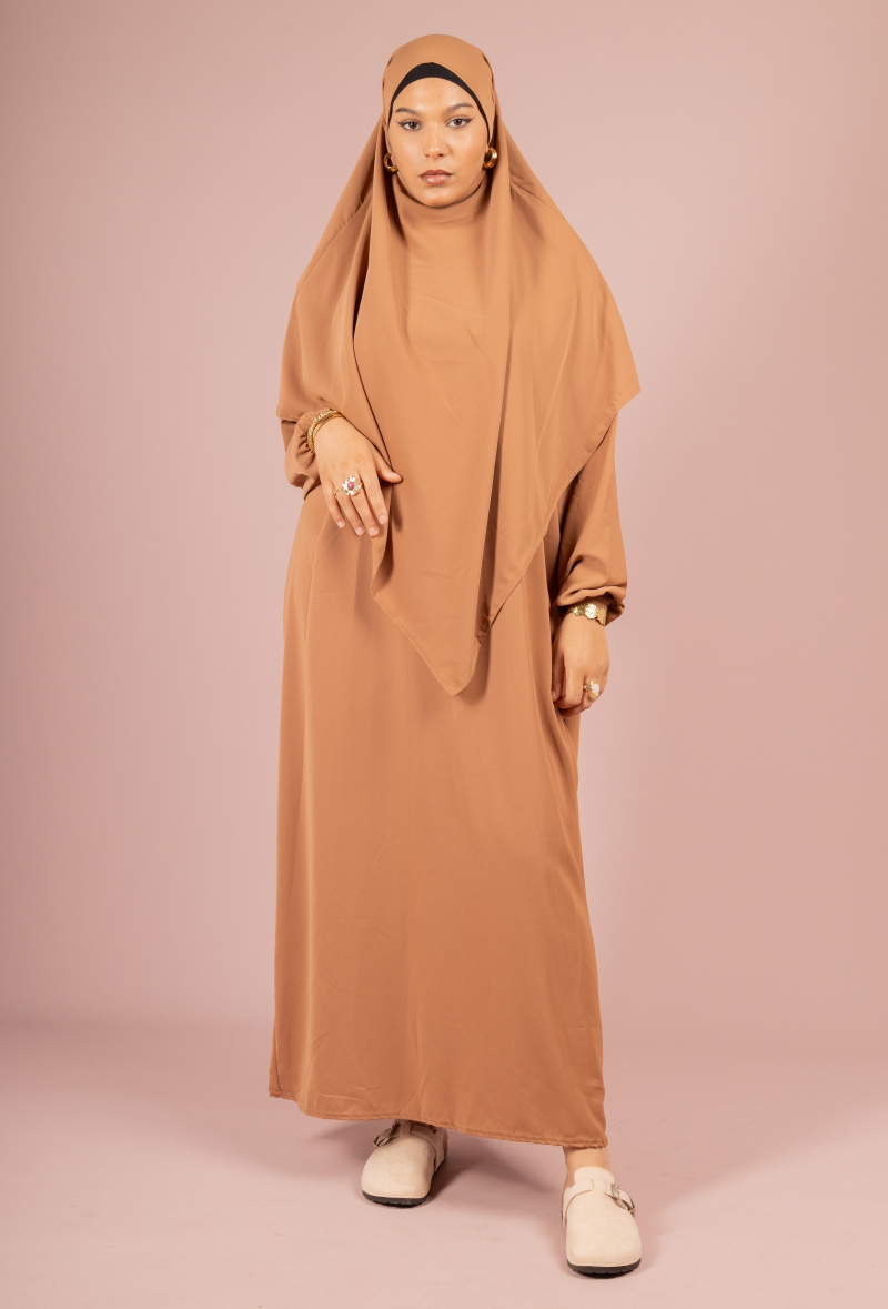 Grossiste I'Mod - Abaya 2 pièces avec khimar court en soie de médine