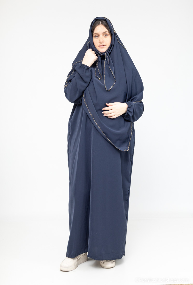 Grossiste I'Mod - Ensemble 2 pièces abaya et khimar court d'orée en soie de médine